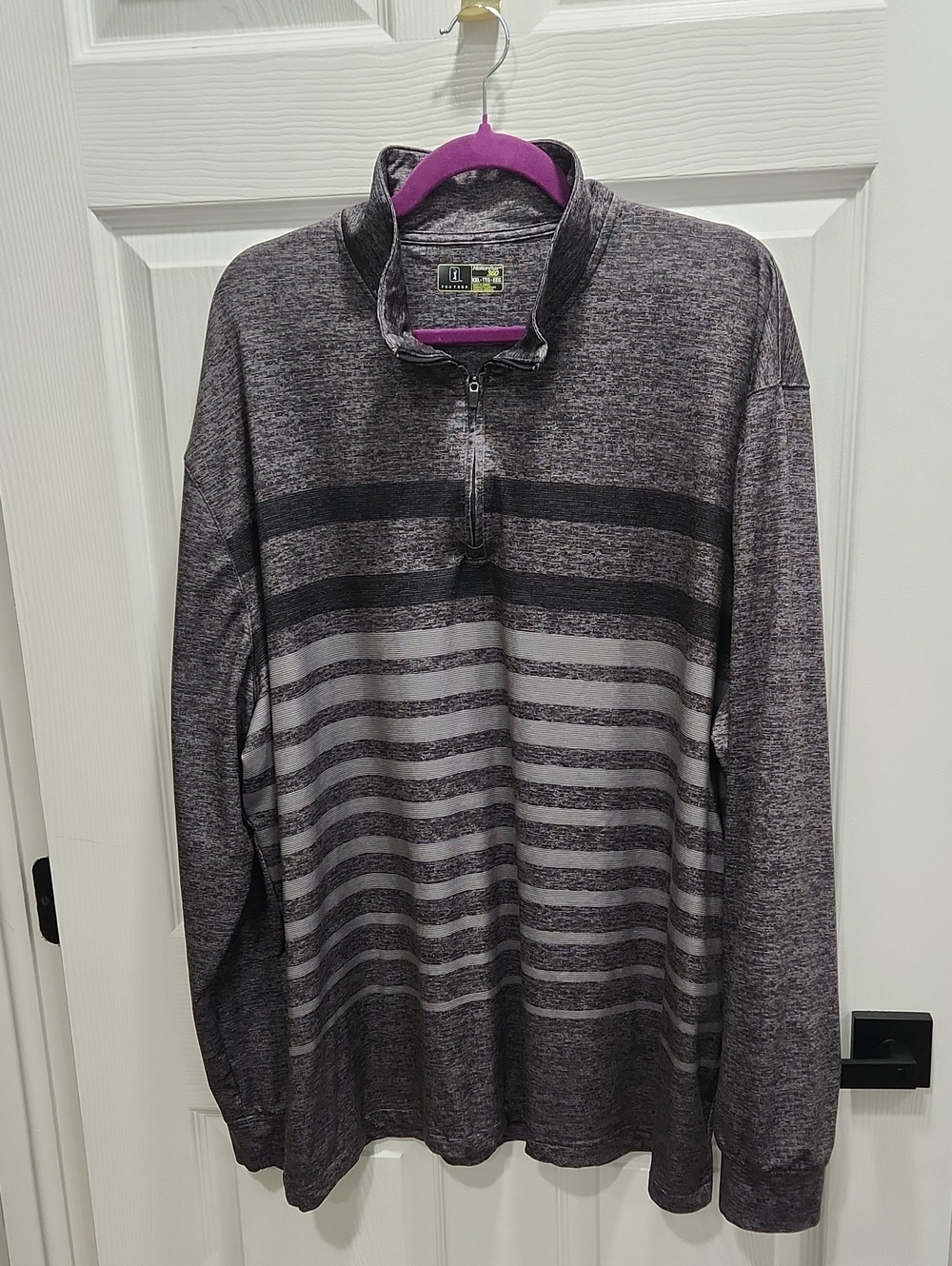 PGA Tour Men's Gray Zip-Up Long Sleeved Striped Polo Sz. 2XL